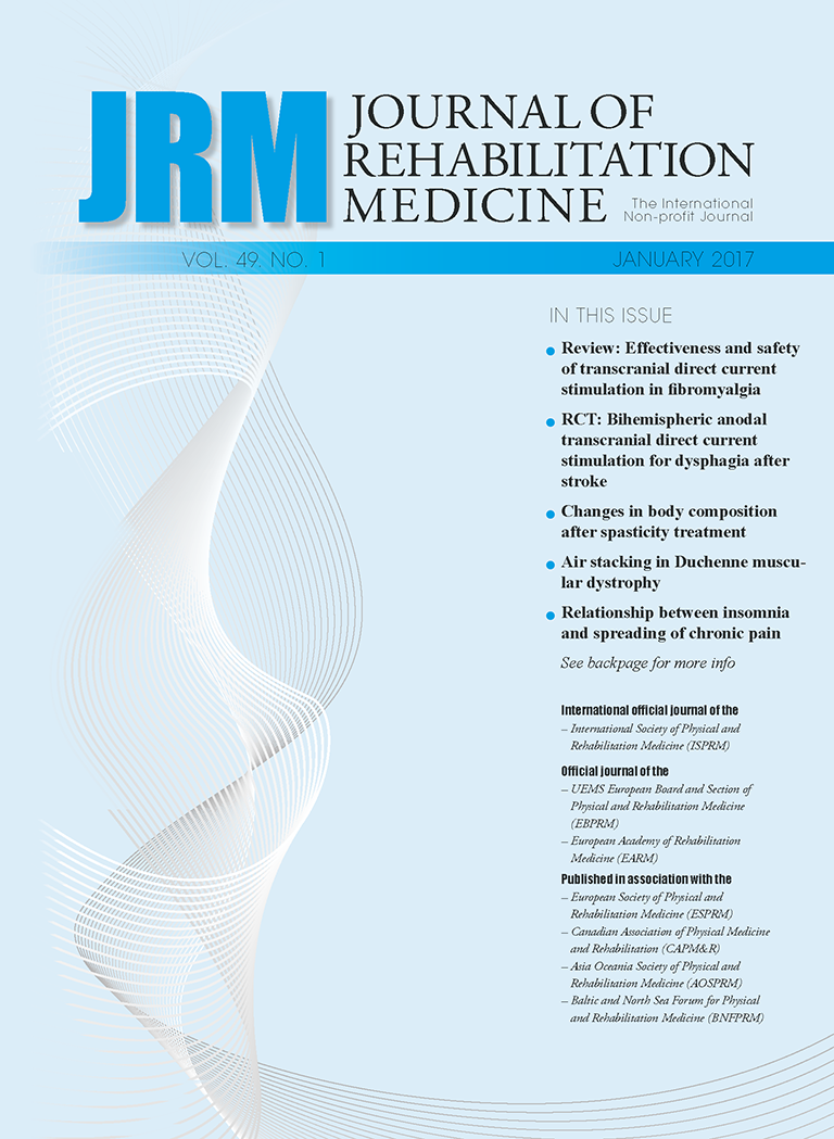 Journal of Rehabilitation Medicine features topics as functional assessment and intervention studies, clinical studies, methodology in physical and rehabilitation medicine, epidemiological studies on disabling conditions, reports on vocational and sociomedical aspects of rehabilitation.
